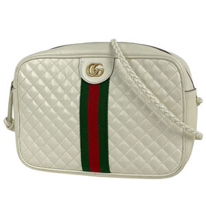 Gucci GG Marmont Shoulder Bag, Quilted Double G Web, Sherry Line, Leather, Wh...